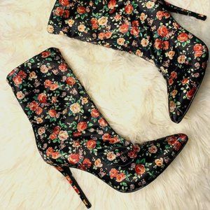 NWOT Floral High Heel Ankle Boots